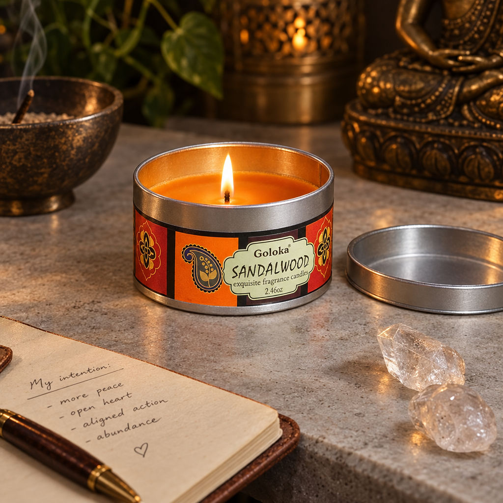 Goloka Sandalwood candle lifestyle