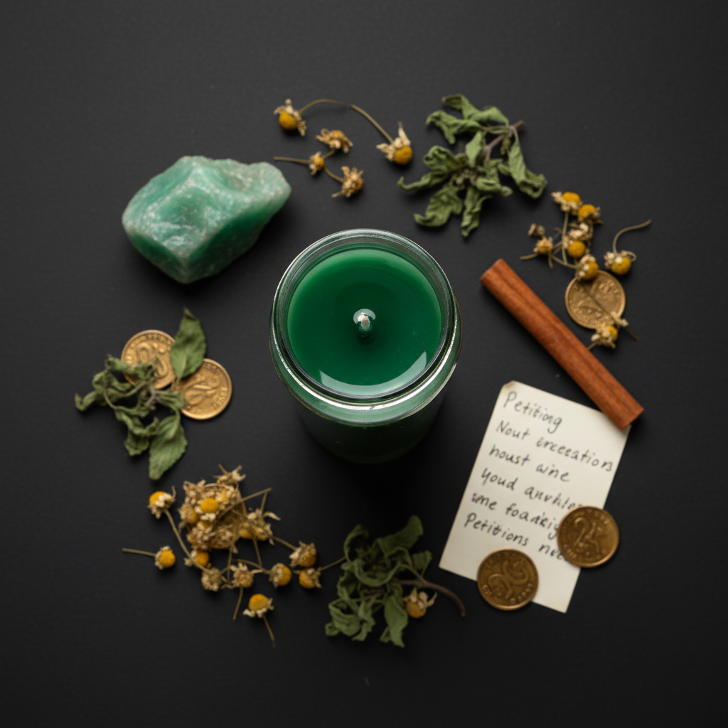 Green 7-Day Candle Flat Lay