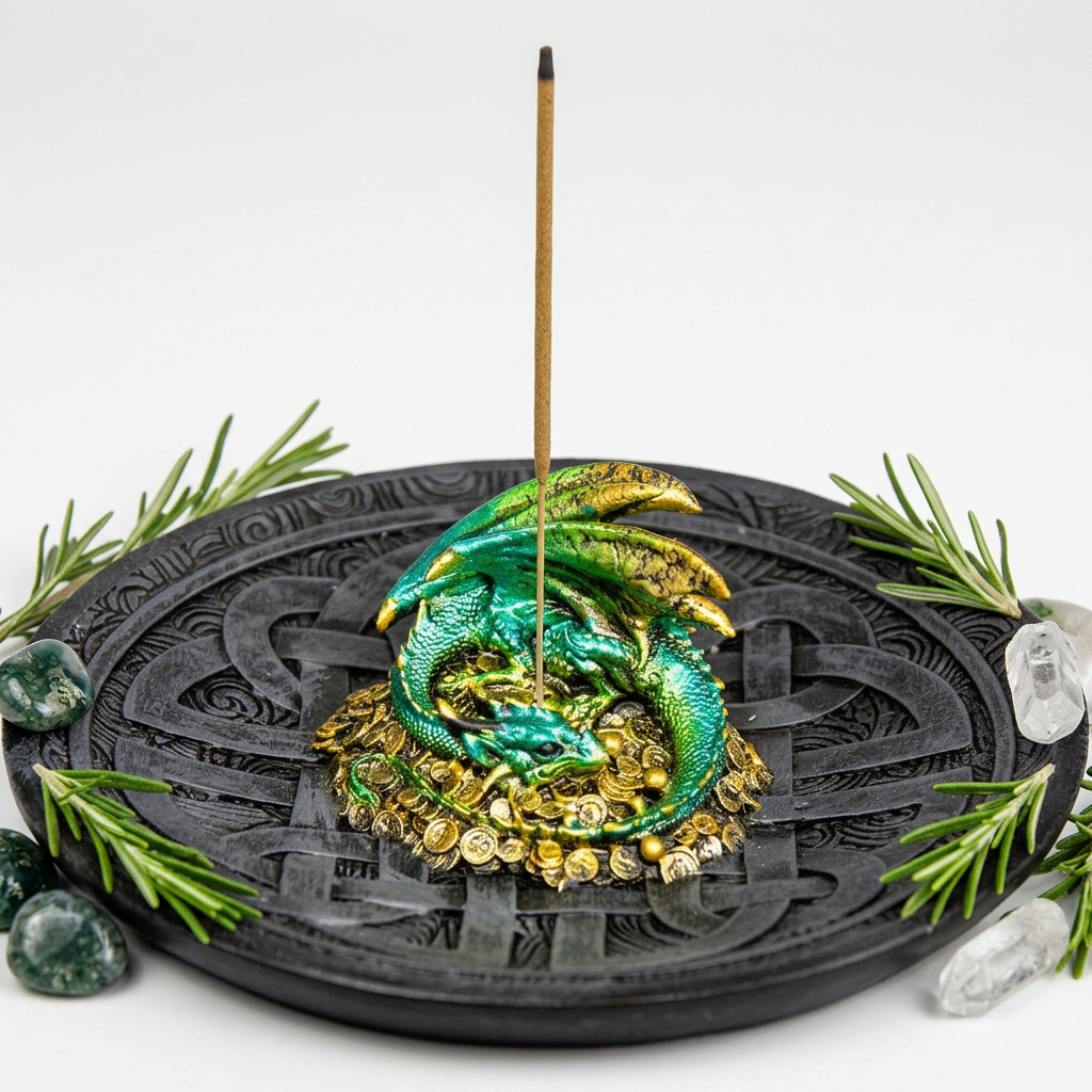 Green dragon Celtic shield incense holder hero