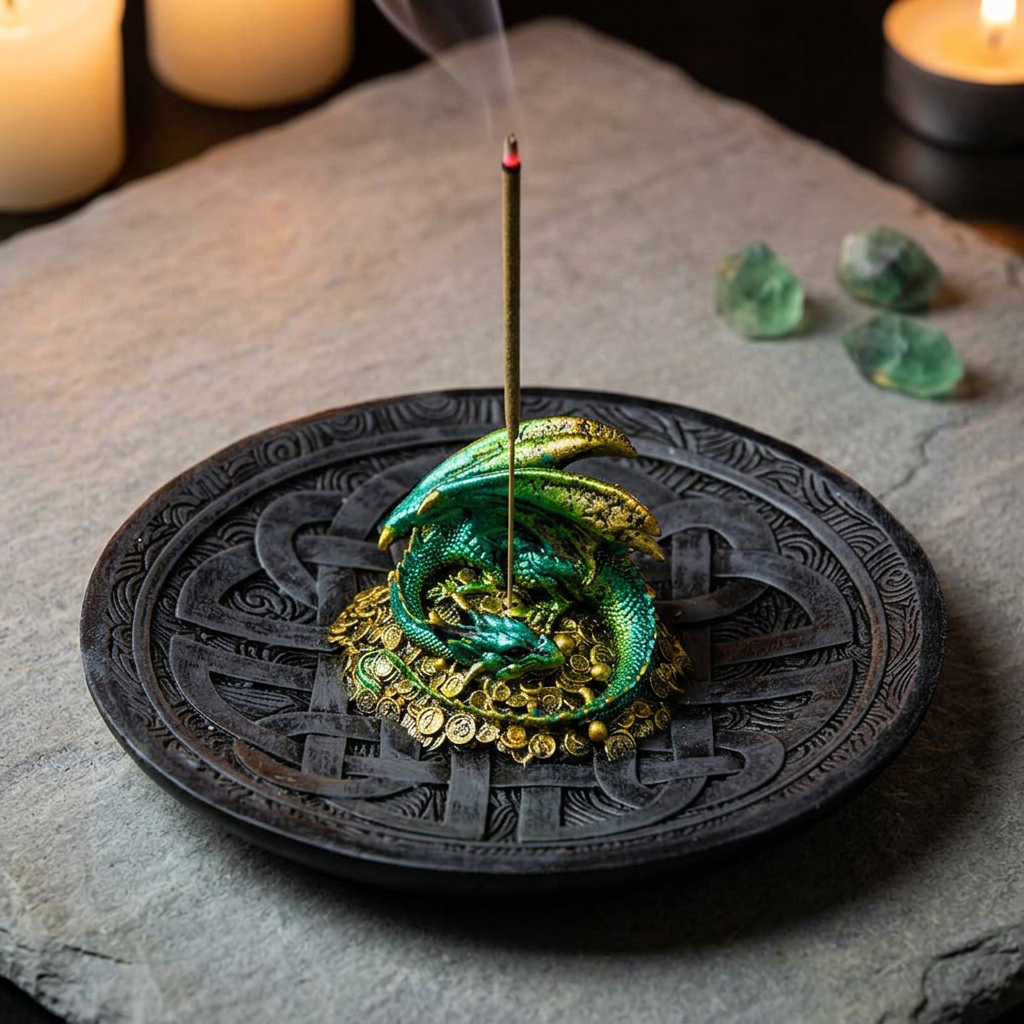 Green dragon incense holder in use