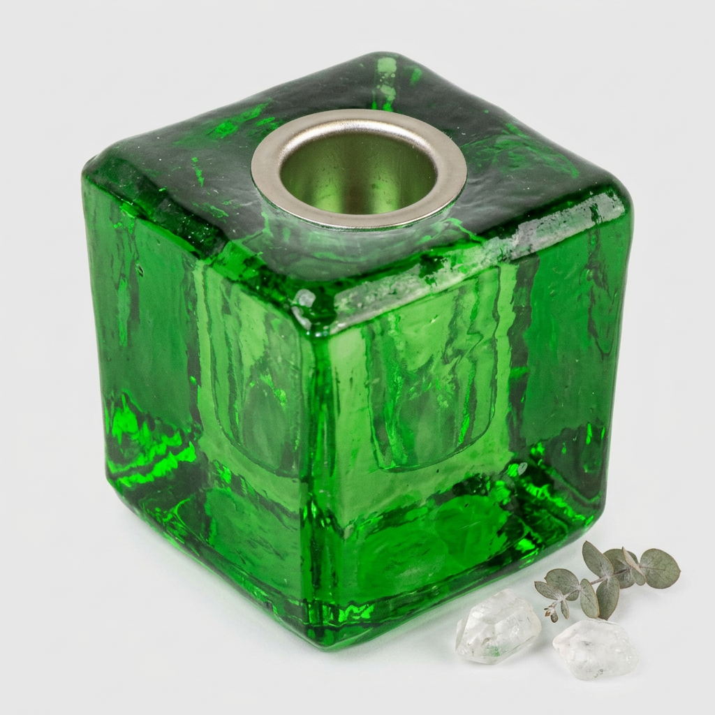 Green glass cube holder hero
