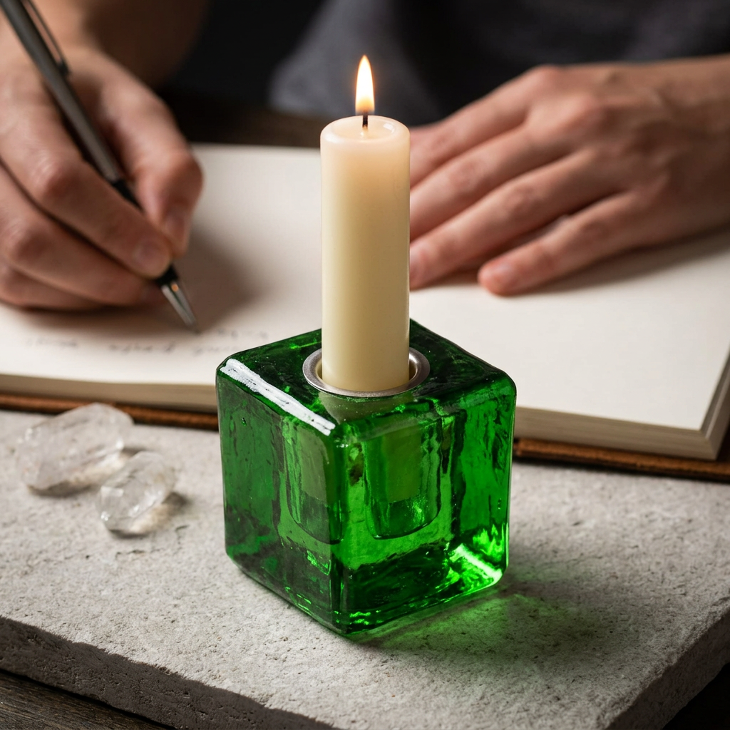Green glass cube holder lifestyle
