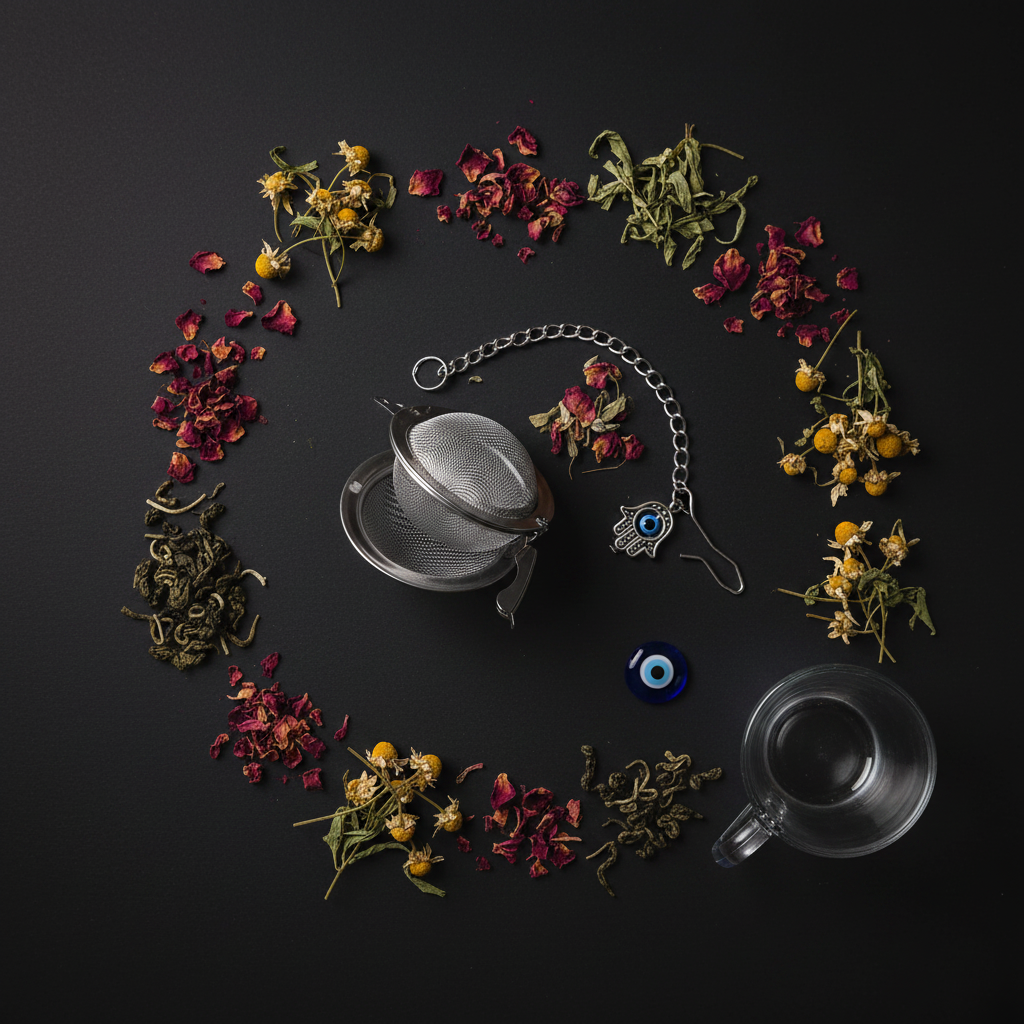 Hamsa Tea Ball Flat Lay