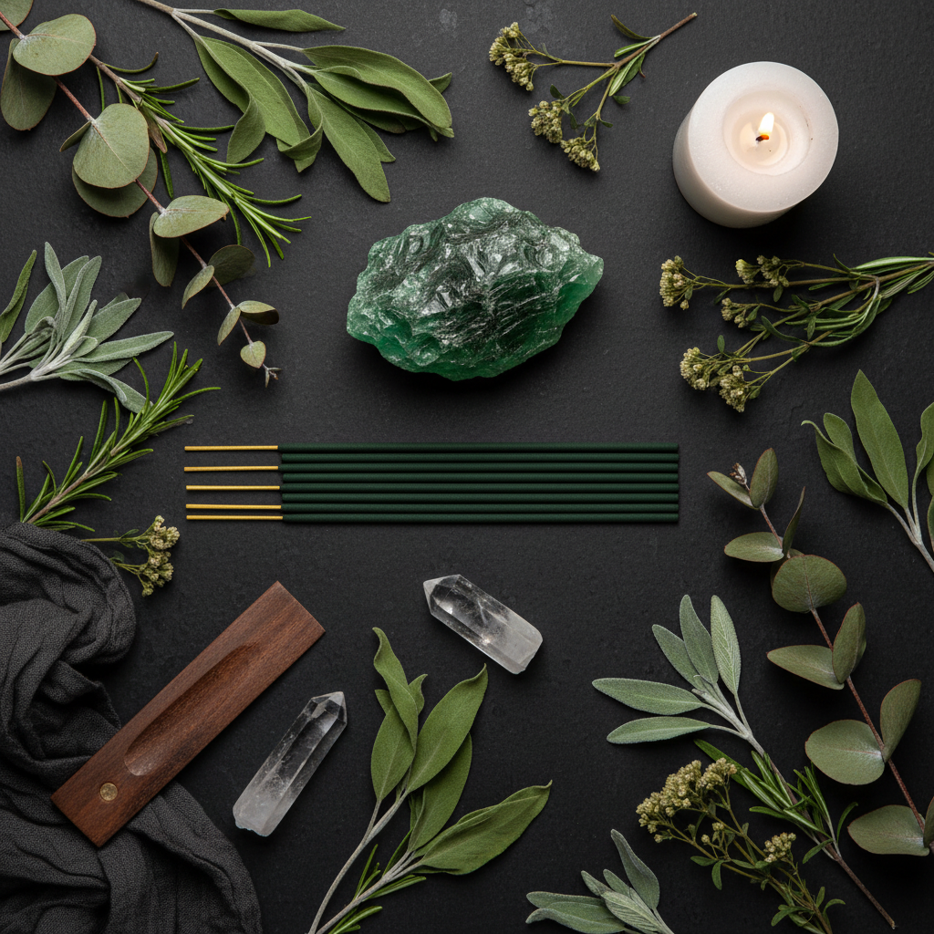 HEM Moldavite Incense Flat Lay
