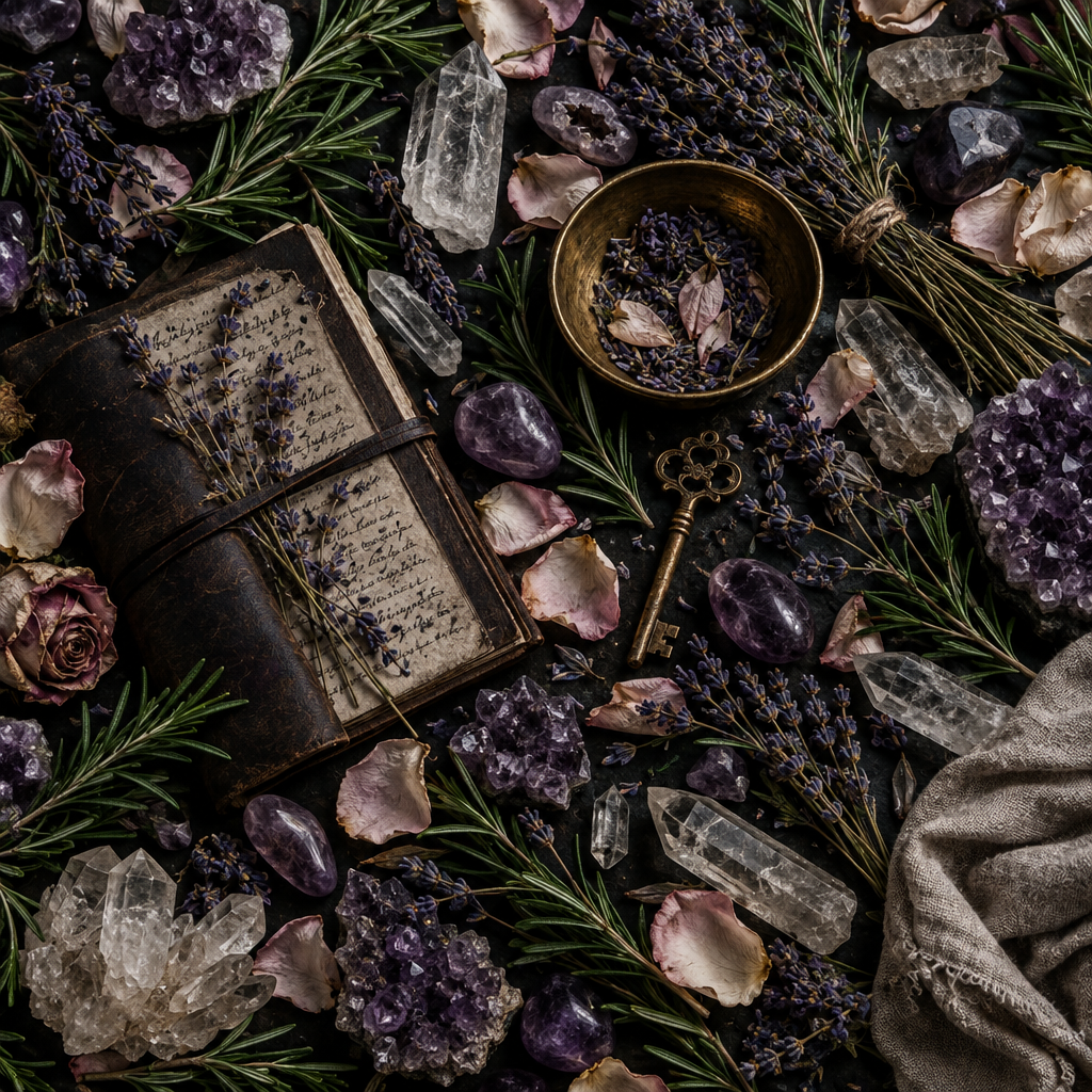 Herbal intention ritual flat lay