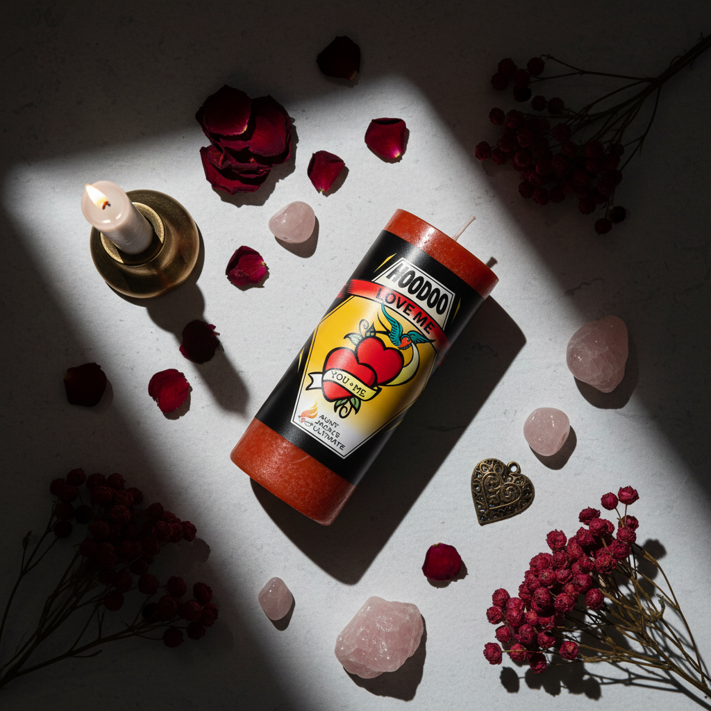 Hoodoo Love Me Candle Flat Lay