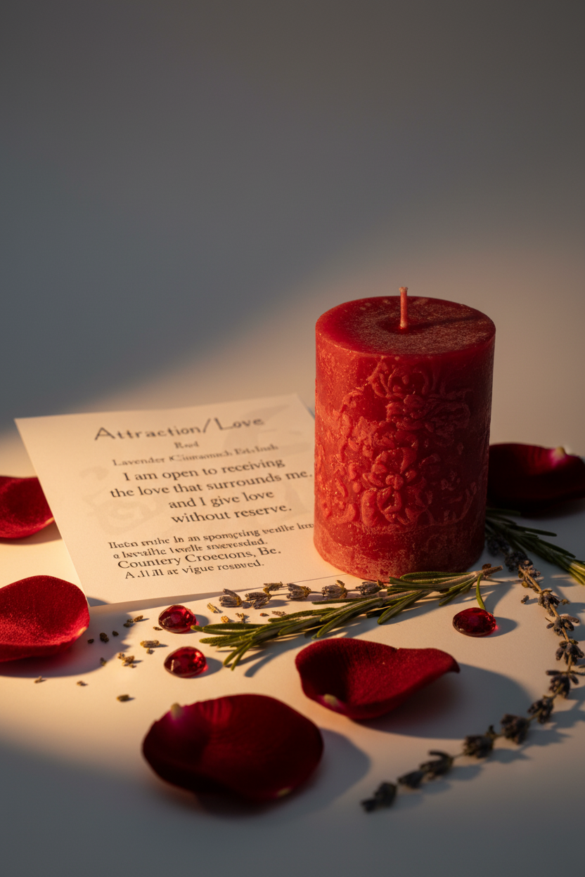 Attraction love spell candle hero shot with prayer card