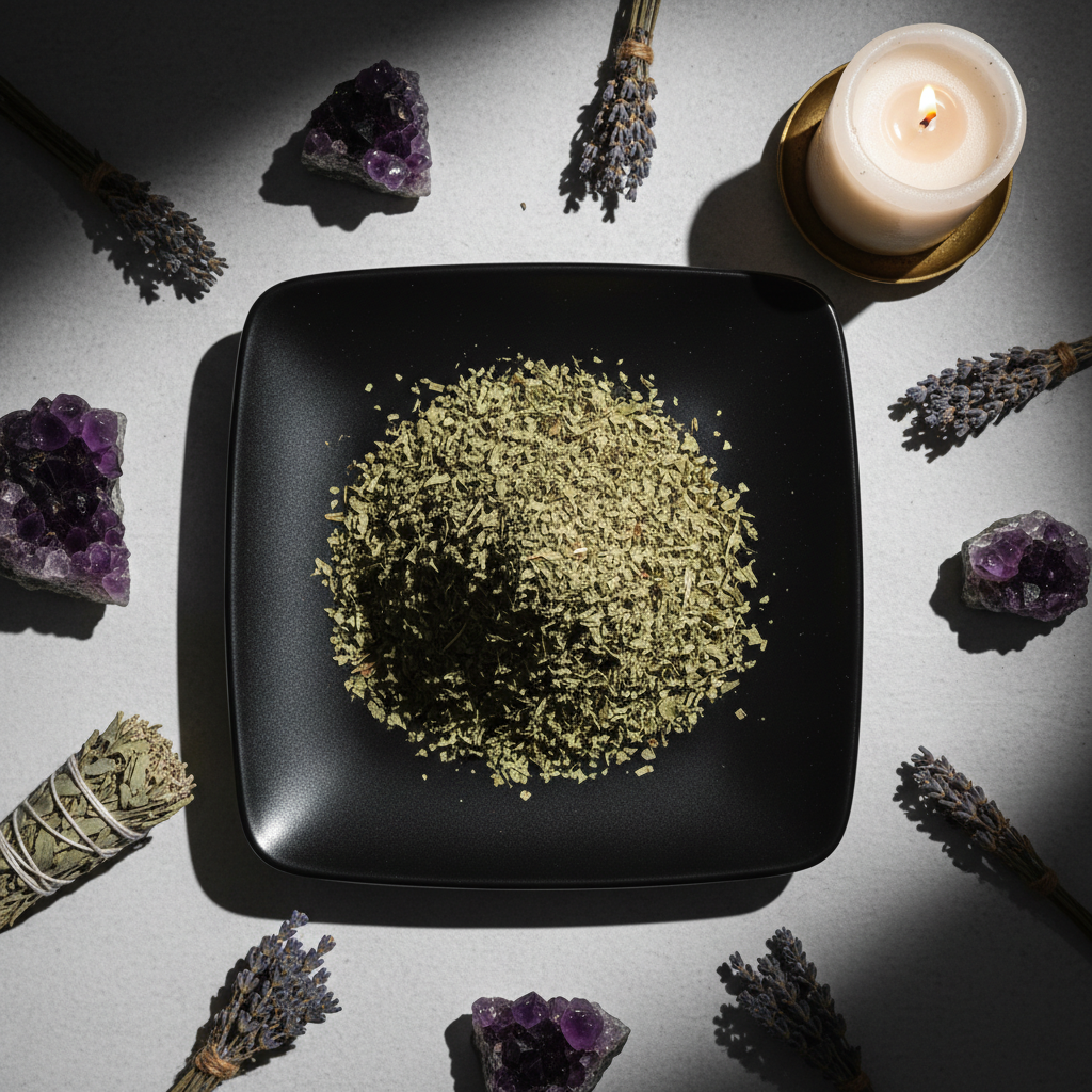 Wormwood herb flat lay top down with props