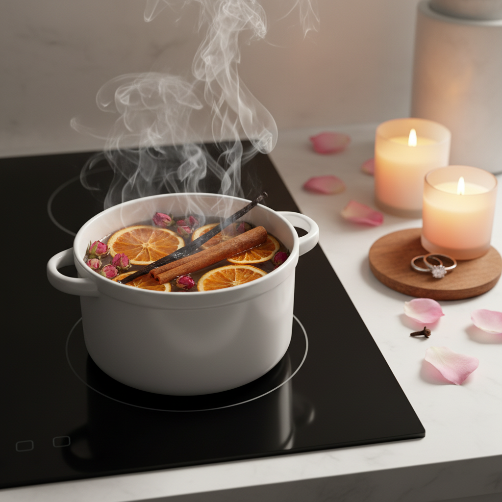 Happily Ever After simmer pot simmering on stove with steam and romantic props