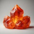Raw rough carnelian stones cluster hero shot with fiery orange-red color in candlelight