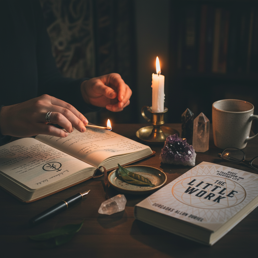 The Little Work by Durgadas Allon Duriel - dark luxe lifestyle shot showing everyday magic in action
