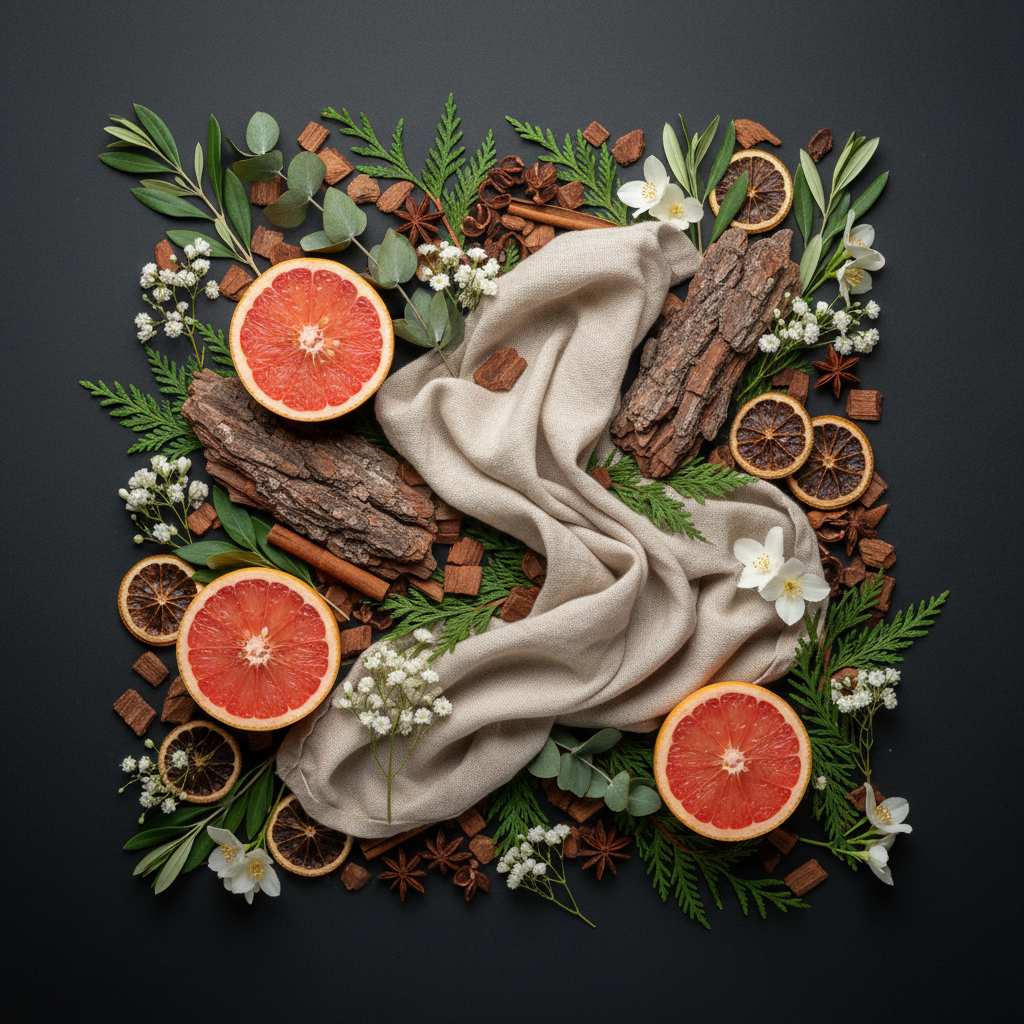 Humble Brands deodorant flat lay with cedar and grapefruit props