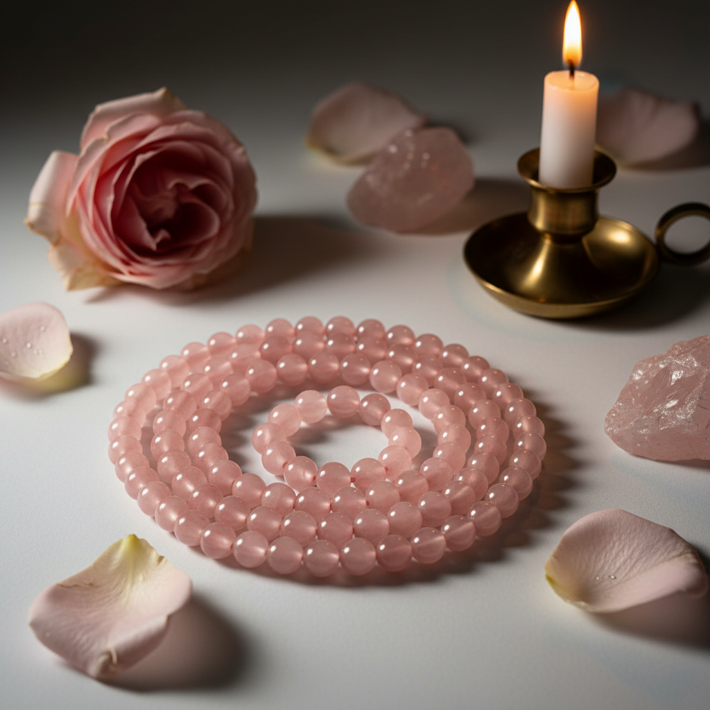 Rose Quartz 4mm round beads strand hero shot