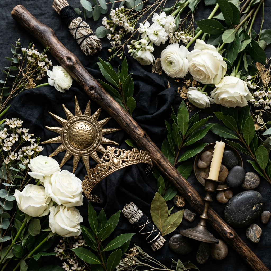 Shadows of Light black white and gold props-only flat lay