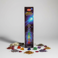 HEM Seven Chakras incense box upright with chakra crystals and candlelight