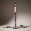 HEM Precious Lavender incense hex box standing upright with lavender sprigs, amethyst and candlelight