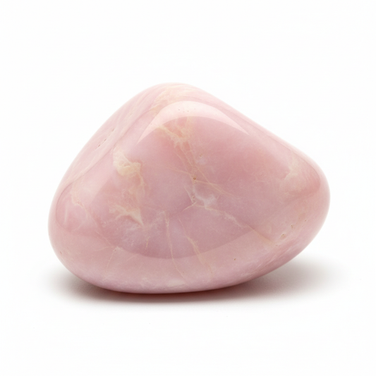 Polished pink opal tumbled stone with soft pastel pink coloring and smooth glossy surface