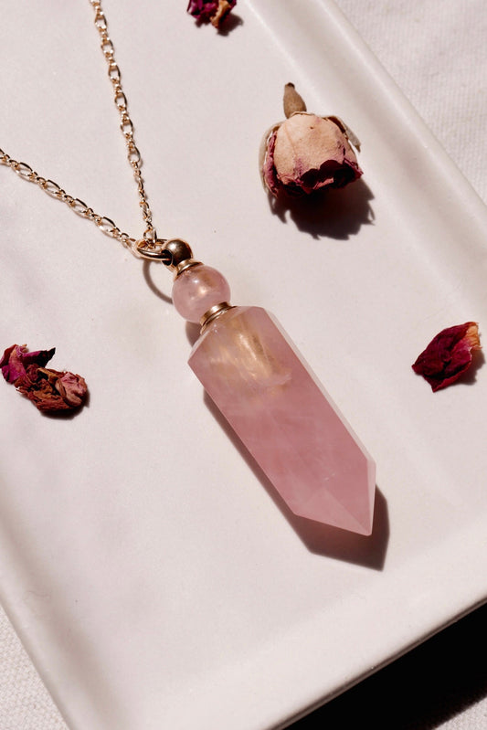 Potion bottle necklace | rose quartz by Terra Luna Sol