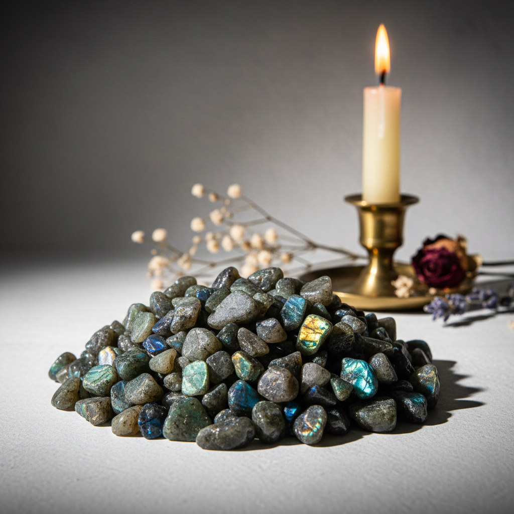 Labradorite crystal chips cluster hero shot