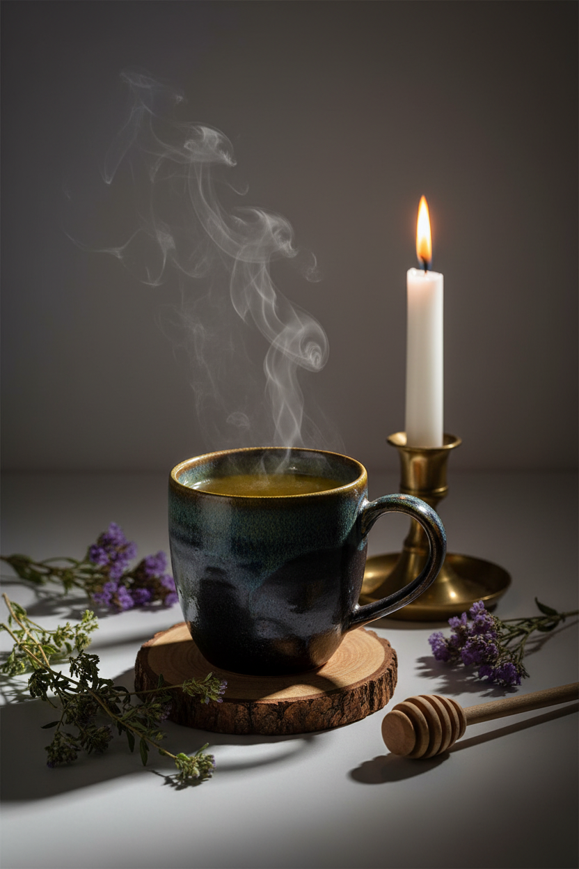 Hyssop herb steaming tea cup lifestyle shot