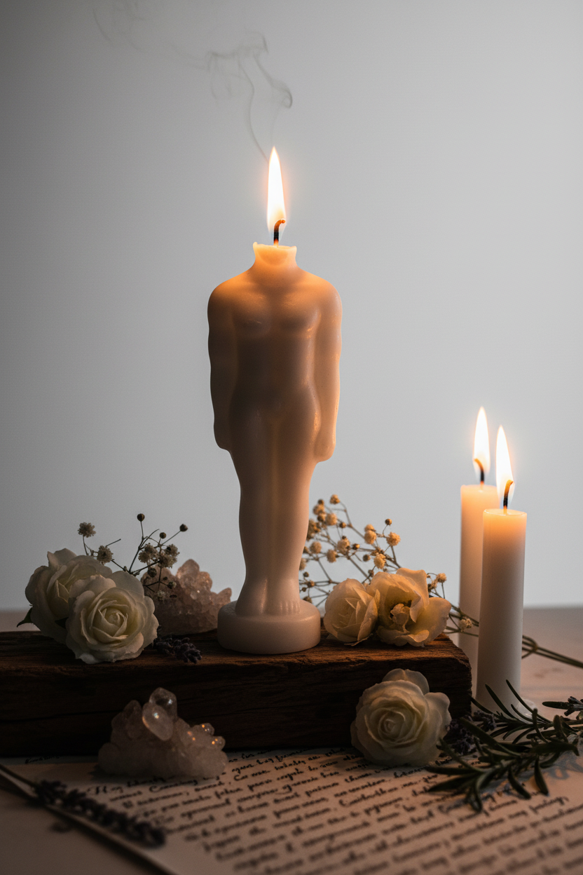 White man figure candle lifestyle shot lit