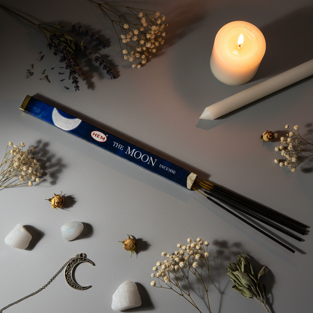 HEM The Moon incense flat lay