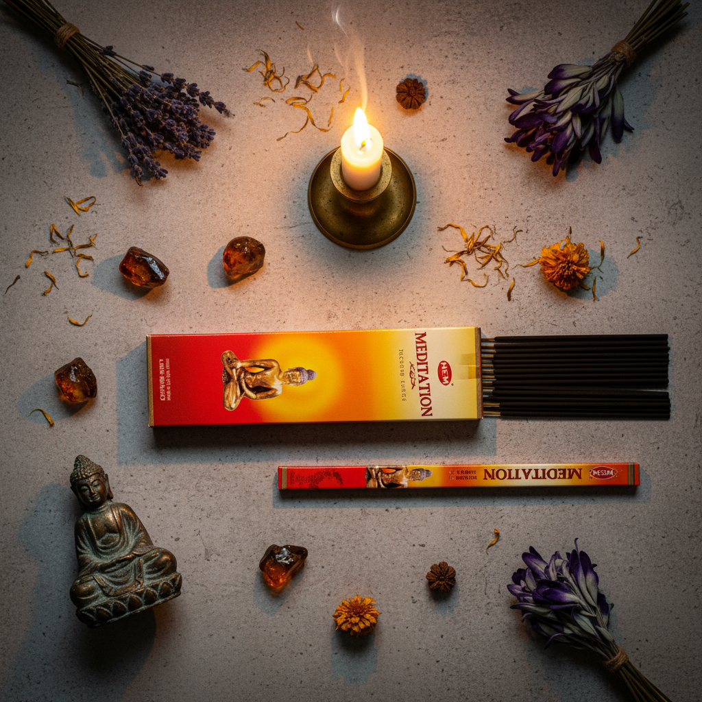 HEM Meditation incense flat lay