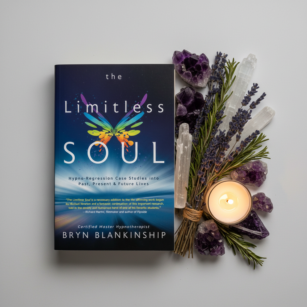 The Limitless Soul by Bryn Blankinship - hero shot with crystals and botanicals on light grey background
