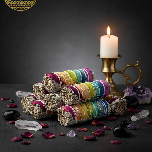 Rainbow rose petal white sage smudge bundles cluster hero shot