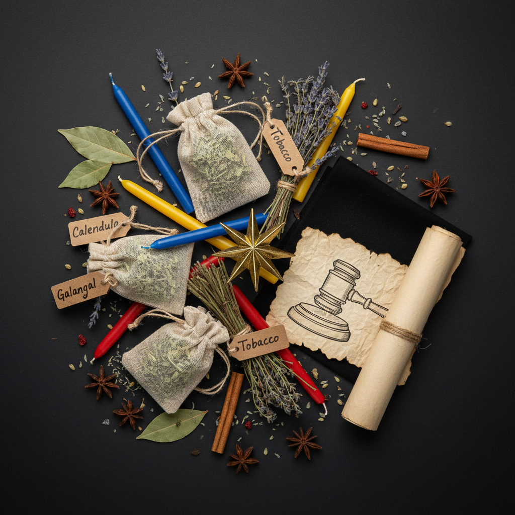 Court Case Ritual Kit flat lay props
