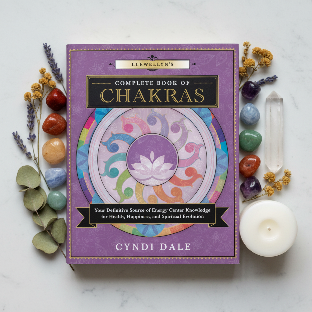 Llewellyn's Complete Book of Chakras hero shot with chakra crystals