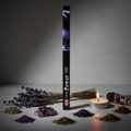HEM Divine Power incense sticks square pack standing upright with amethyst and lavender props