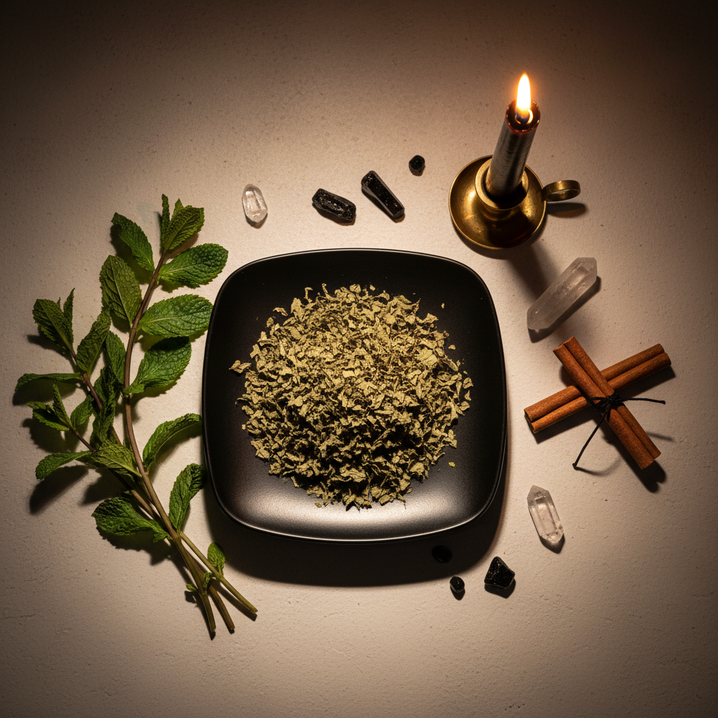 Peppermint leaf flat lay top down with props