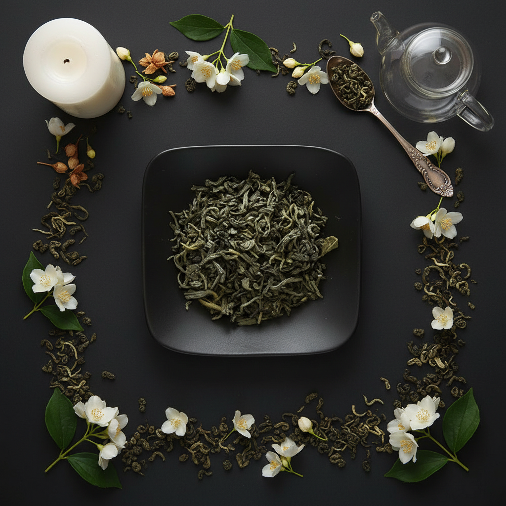 Jasmine Green Tea Flat Lay