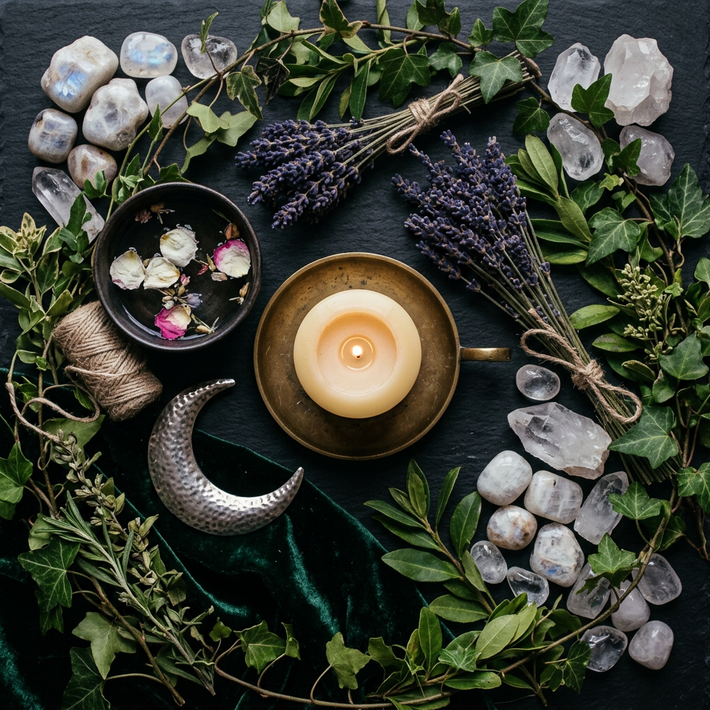 Lunar goddess props-only flat lay