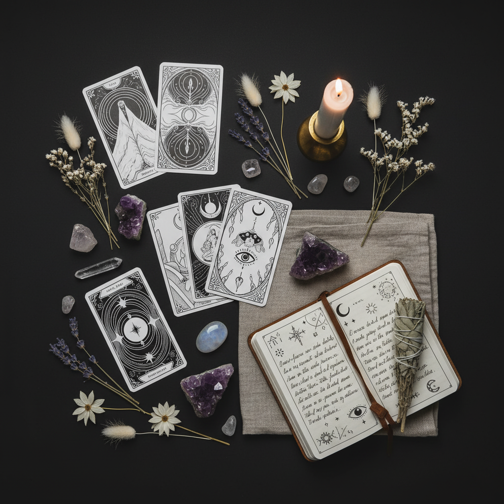 Meditation and Tarot Flat Lay