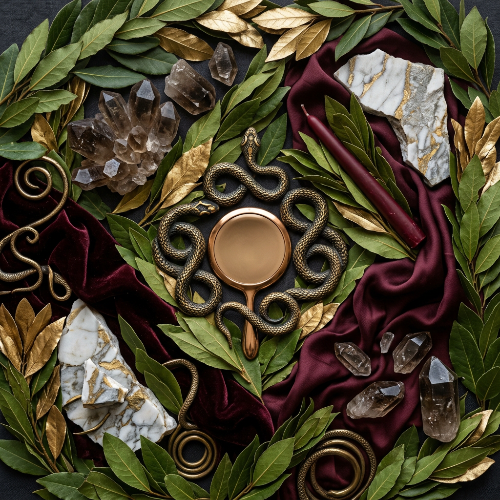Medusa props-only flat lay