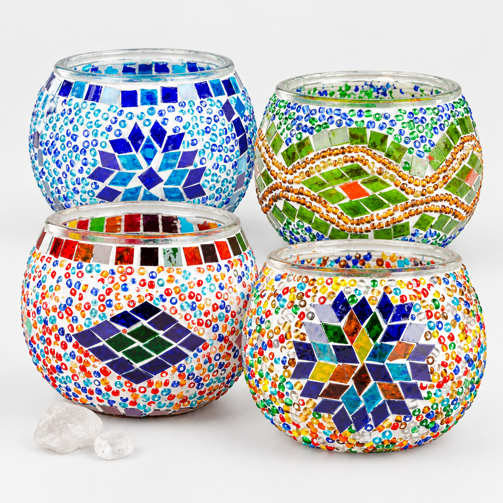Mosaic glass candle holders hero