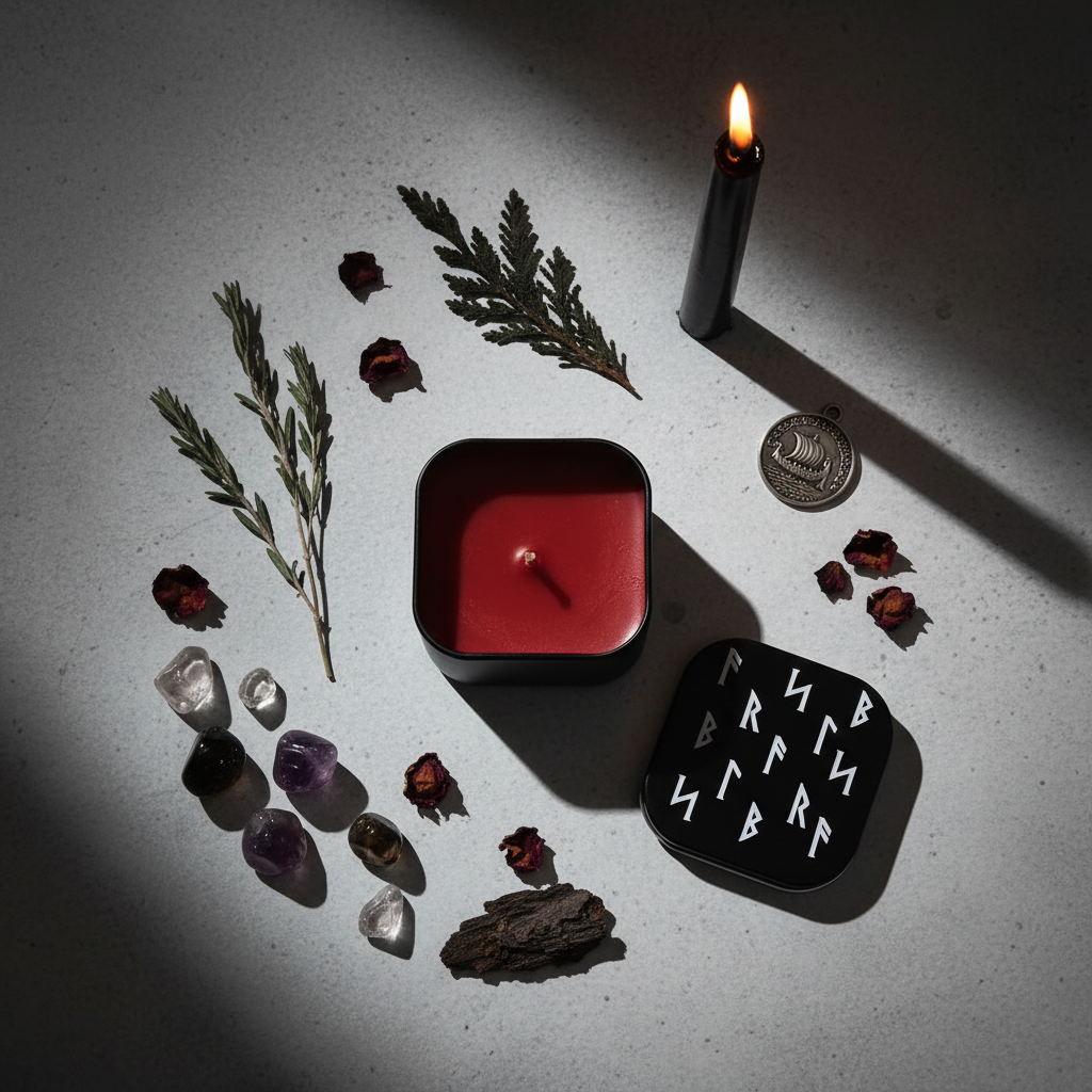 Norse Rune Candle Tin Flat Lay