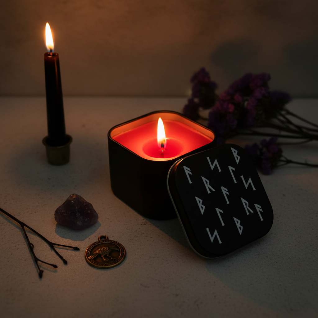 Norse Rune Candle Tin Lifestyle