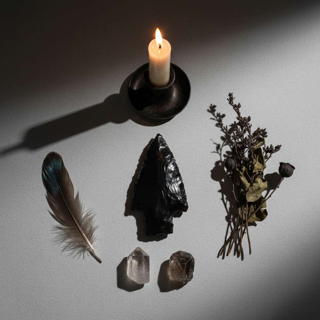 Obsidian Arrowhead Flat Lay