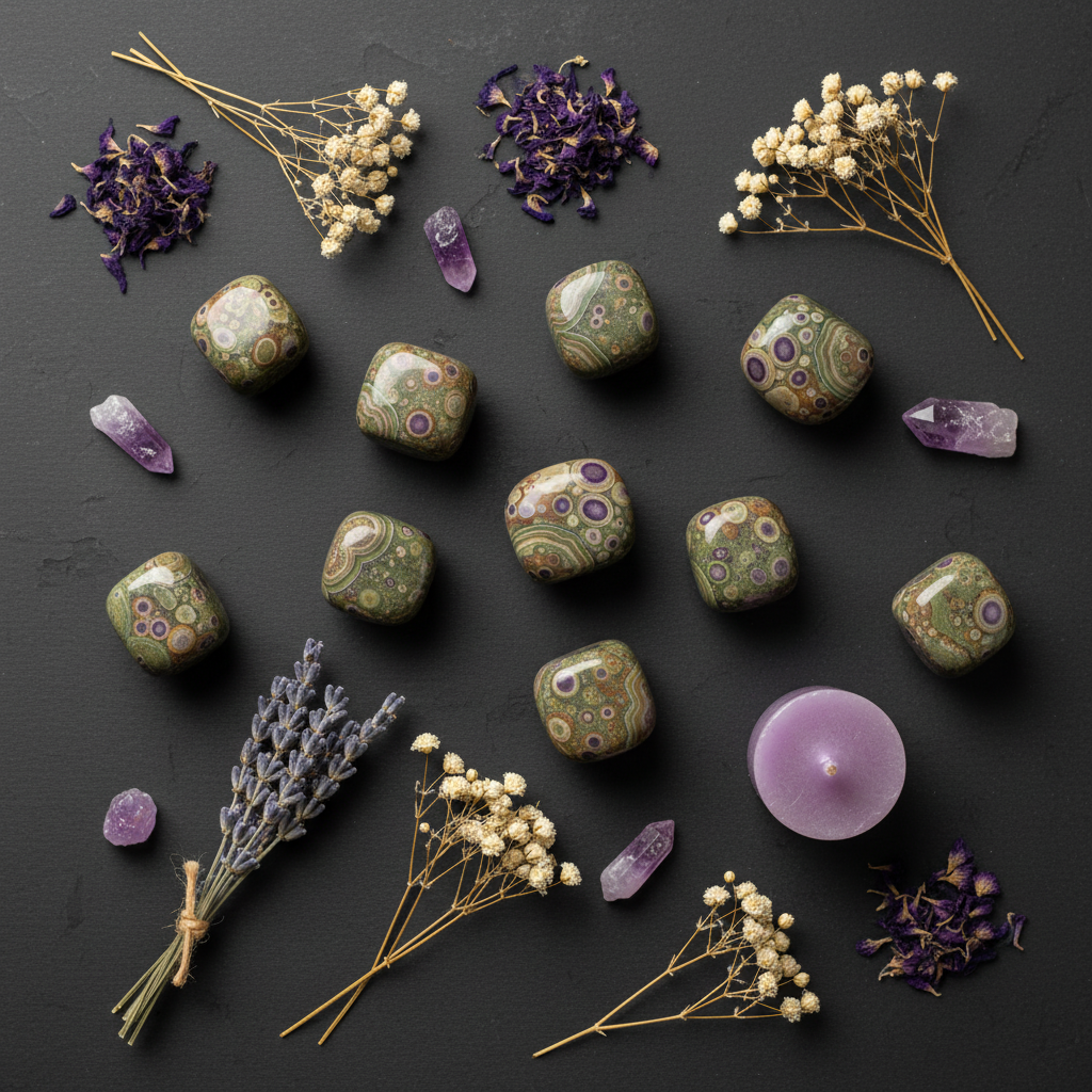 Ocean Jasper Purple Dot Flat Lay