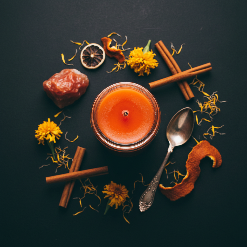 Orange 7-Day Candle Flat Lay