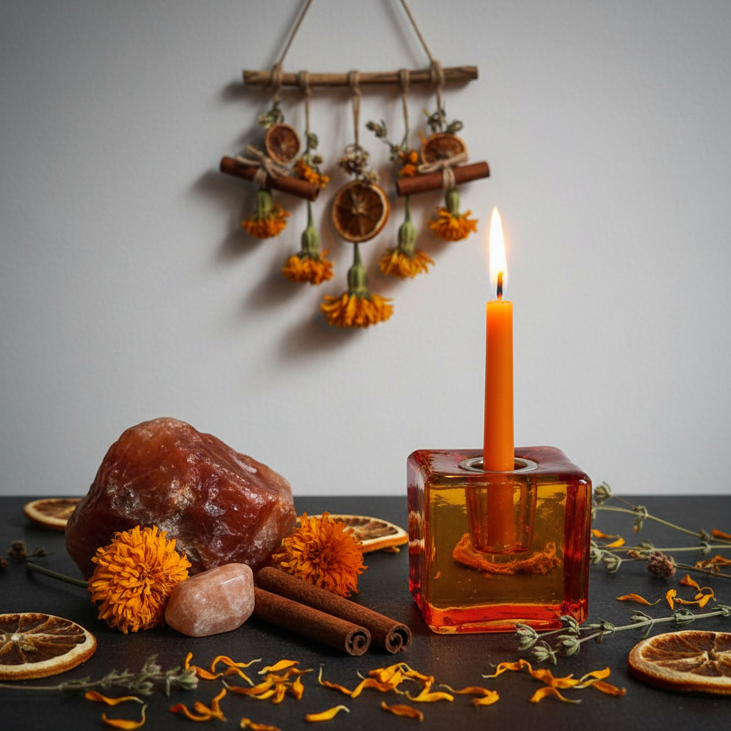 Orange Glass Cube Candle Holder Hero
