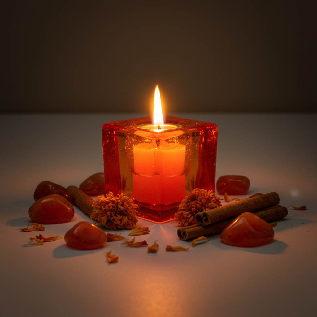 Orange Glass Cube Candle Holder Lifestyle