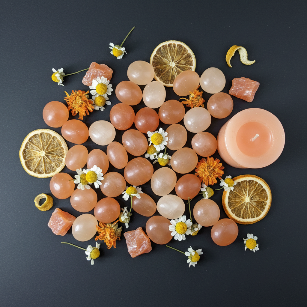 Orange Selenite Flat Lay