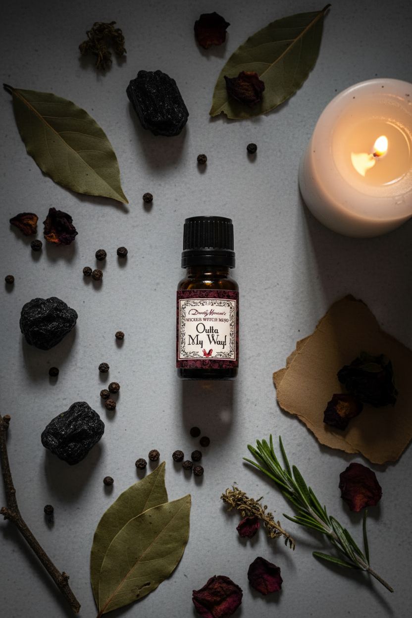 Outta My Way Mojo Oil Flat Lay