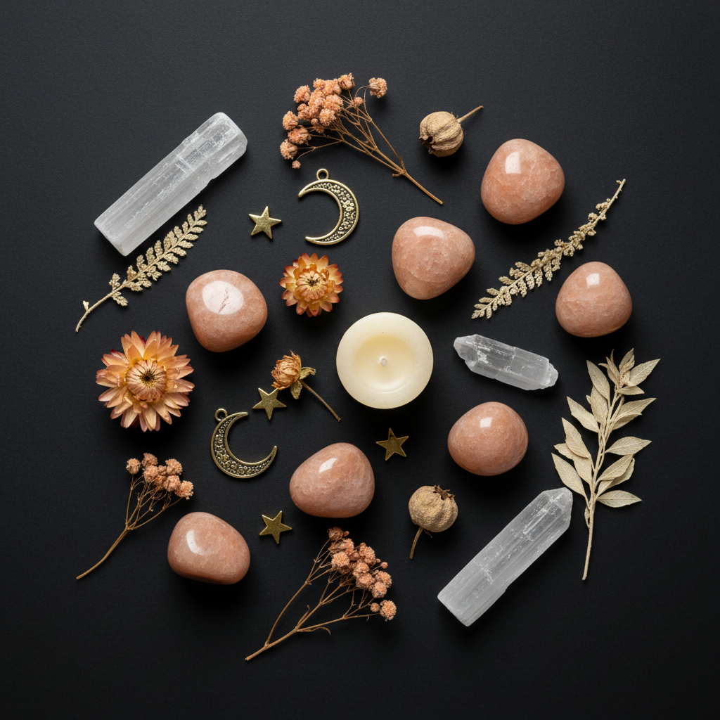 Peach Moonstone Flat Lay