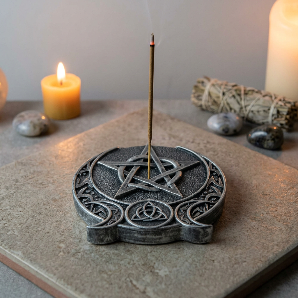 Pentacle incense holder in use