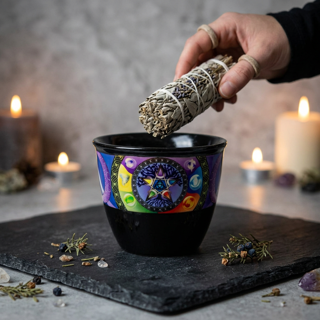 Pentacle smudge pot ritual preparation